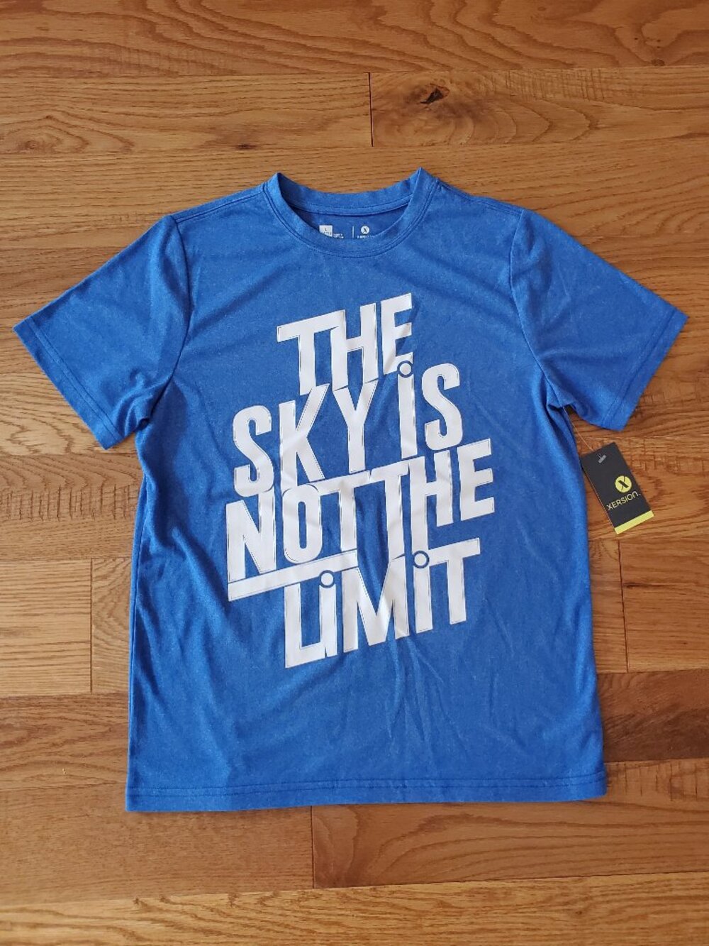 Xersion Size L 14/16 Heather Blue "The Sky is NOT the Limit" Shirt